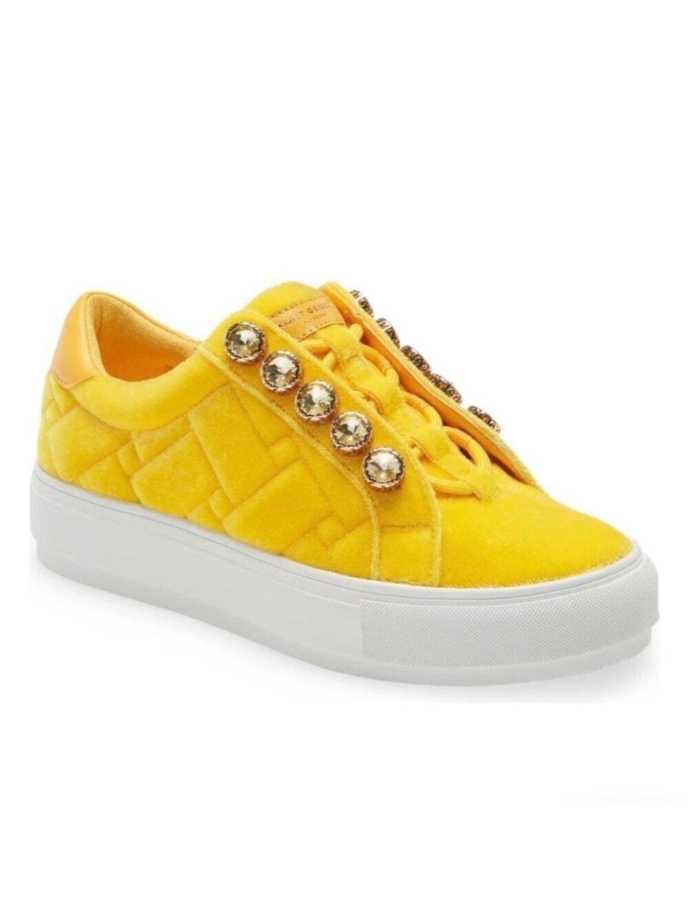 KURT GEIGER London Liviah Yellow Velvet Jeweled Sneakers